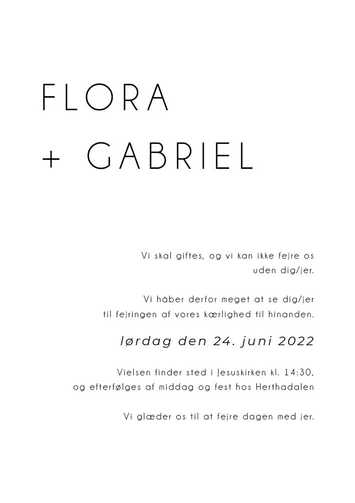 Invitationer - Flora & Gabriel Bryllupsinvitation
